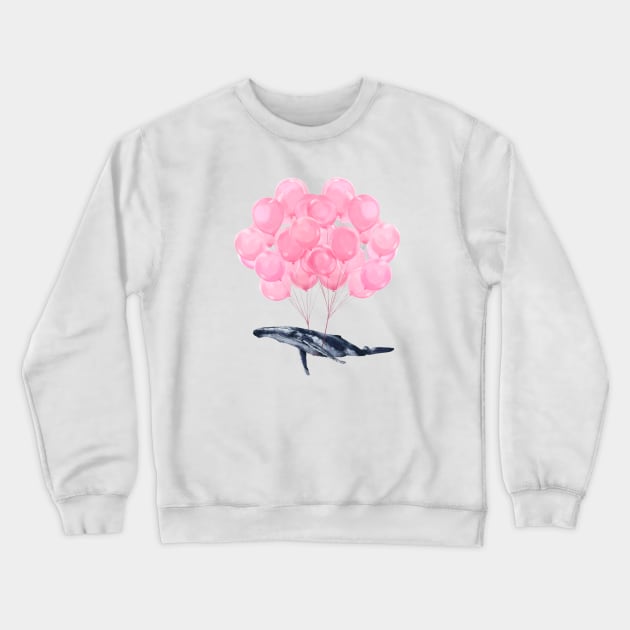 Flying Whale with Pink balloons #1 Crewneck Sweatshirt by bignosework